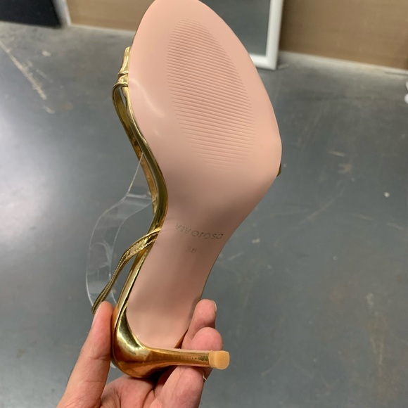 Women’s Barely There High Heel Stiletto Sandals in Metallic Gold Faux Leather - Picture 15 of 16